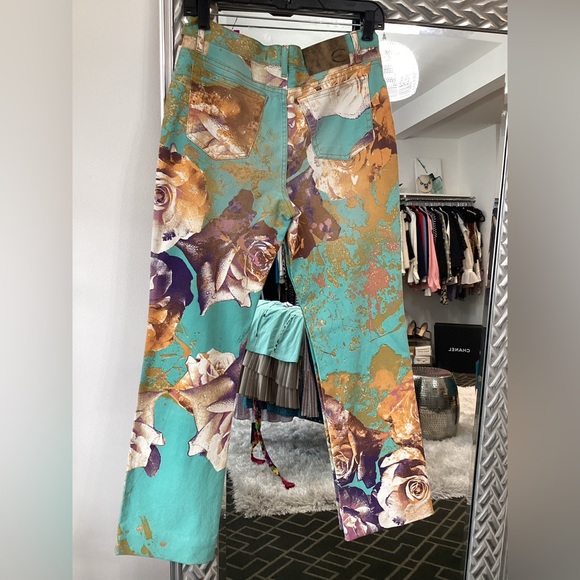 Just Cavilli Sz 32 flower print splatter & glitter detail jeans - Picture 4 of 5
